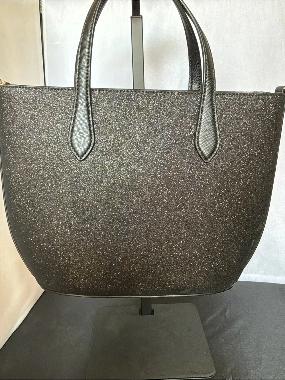 kate spade Black Glitter Tote with Gold Logo